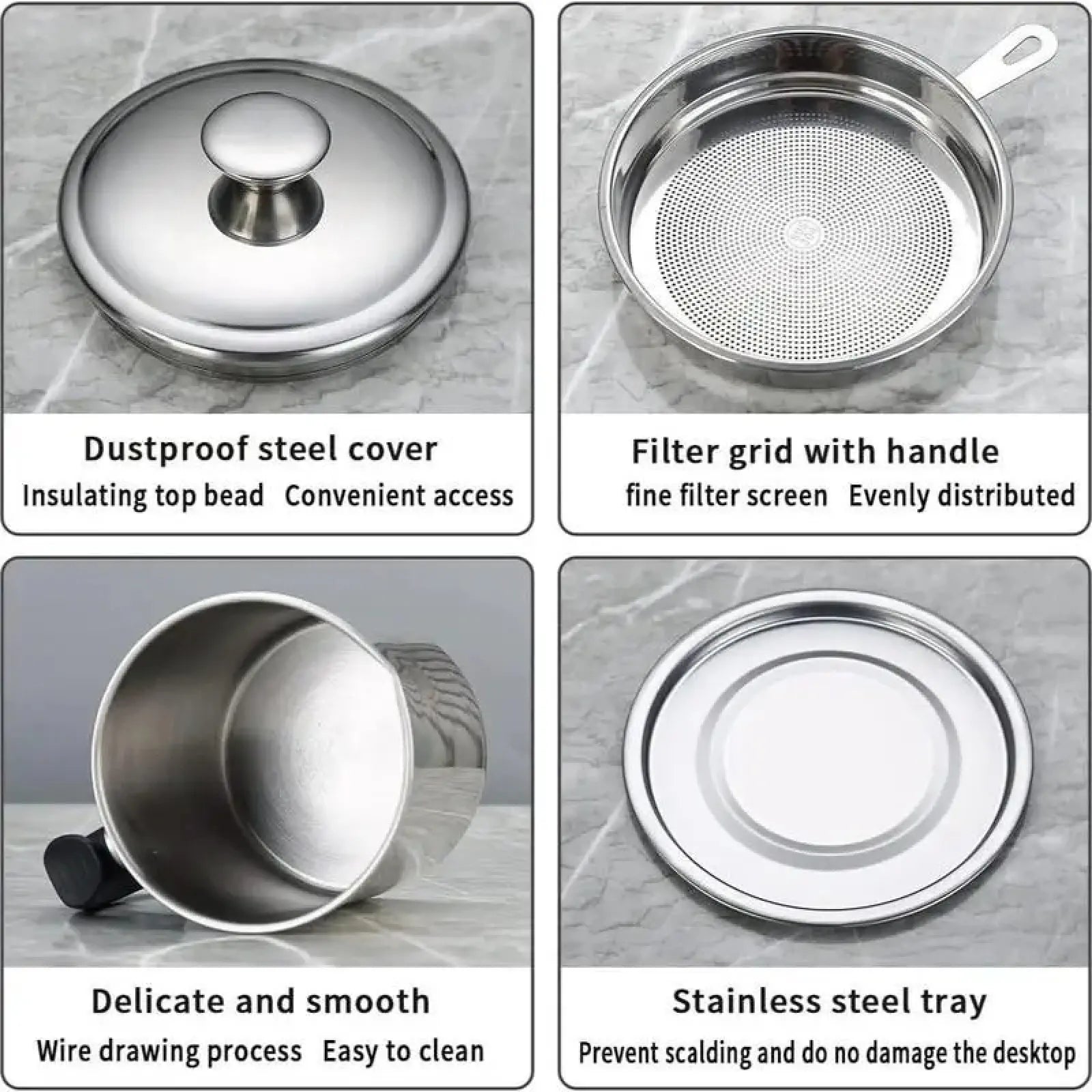 Modern Stainless Steel Oil Dispenser with Tray and Lid, Includes Filter for Bacon Grease and Cooking Oil, Kitchenware and Utensils
