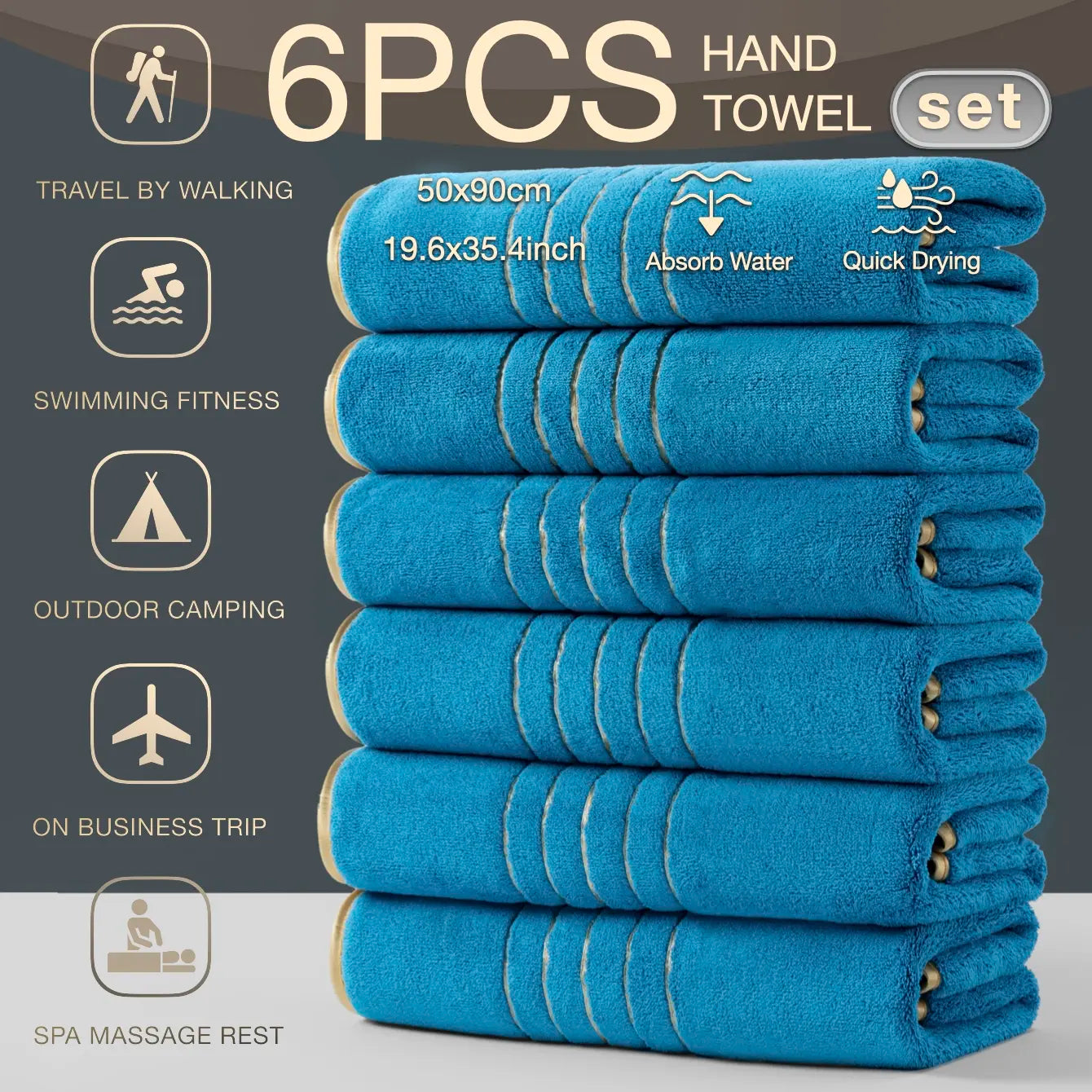 6-Pack High-Quality Luxury Face Towels, Striped Design, Super Absorbent & Quick-Dry, Soft Touch, Reusable, Ideal for Home & Spa Use, Quick Drying Towel