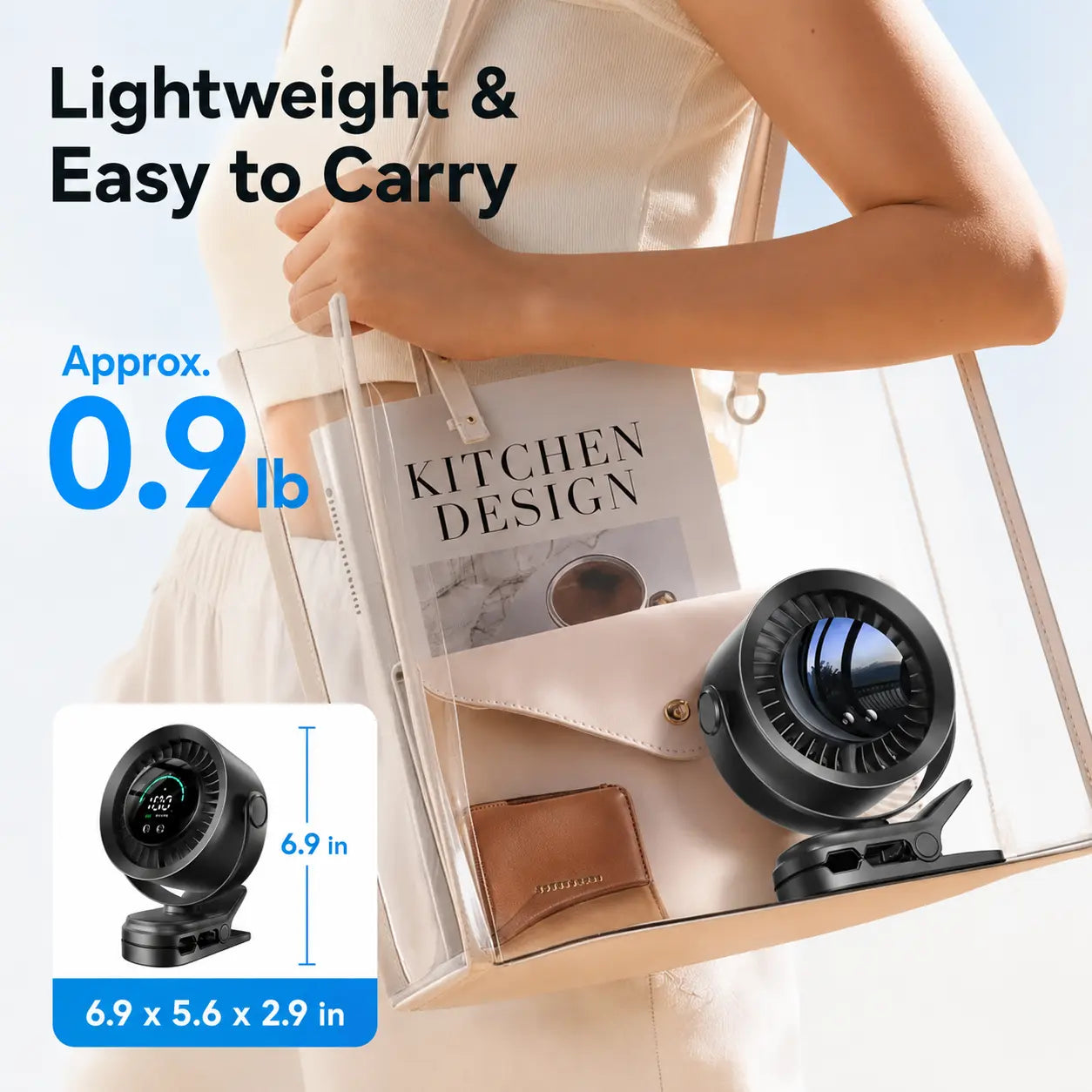 Rechargeable Clip on Fan, 100-Speed Portable Fan with LED Display, USB-C Battery Operated Desk Fan, 360° Rotating for Stroller, Camping, Car Waist Cooling Cool Hill