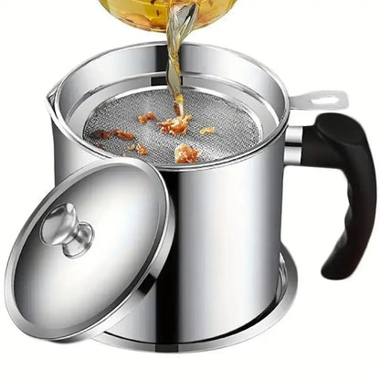 Modern Stainless Steel Oil Dispenser with Tray and Lid, Includes Filter for Bacon Grease and Cooking Oil, Kitchenware and Utensils