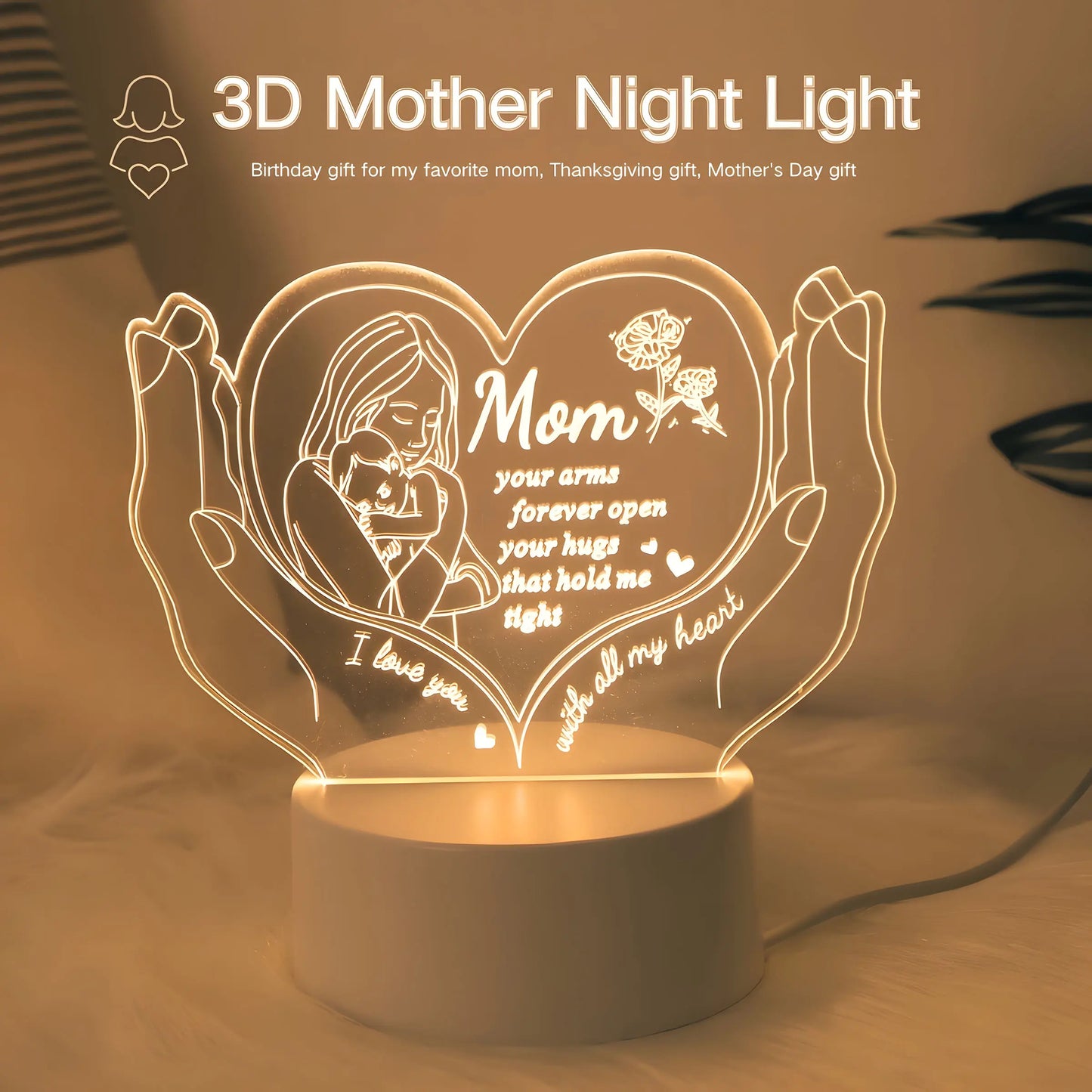 Creative Handheld Love Night Light, Led Home Decor, Unique Switch Control Warm Lighting, Perfect Birthday Gift for Mom, Mother'S Day, Valentine'S Day