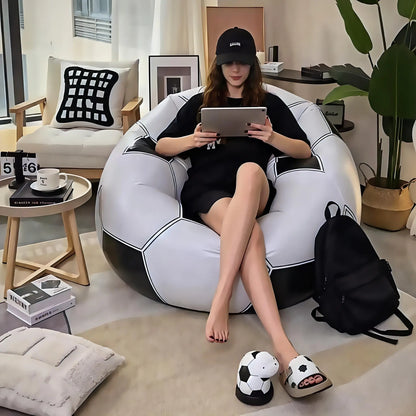 1-Pack Football Pattern Inflatable Single Sofa, Durable PVC Material, Casual Lazy Lounge Chair, Indoor & Outdoor Use, Portable for Camping, Must-Have Item for Leisure (Air Pump Not Included)