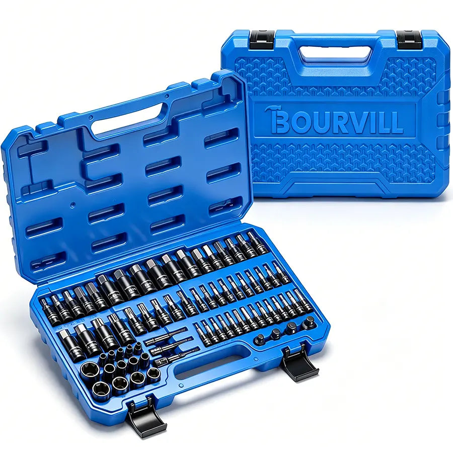 71-Piece Master Hex & Torx Bit Socket Set 1/4\" 3/8\" 1/2\" Drive Metric SAE Hex Bit Sockets Star Bit Sockets （T6-T70） E-Torx Sockets (E4 -E24) with Storage Case#Summerfinds