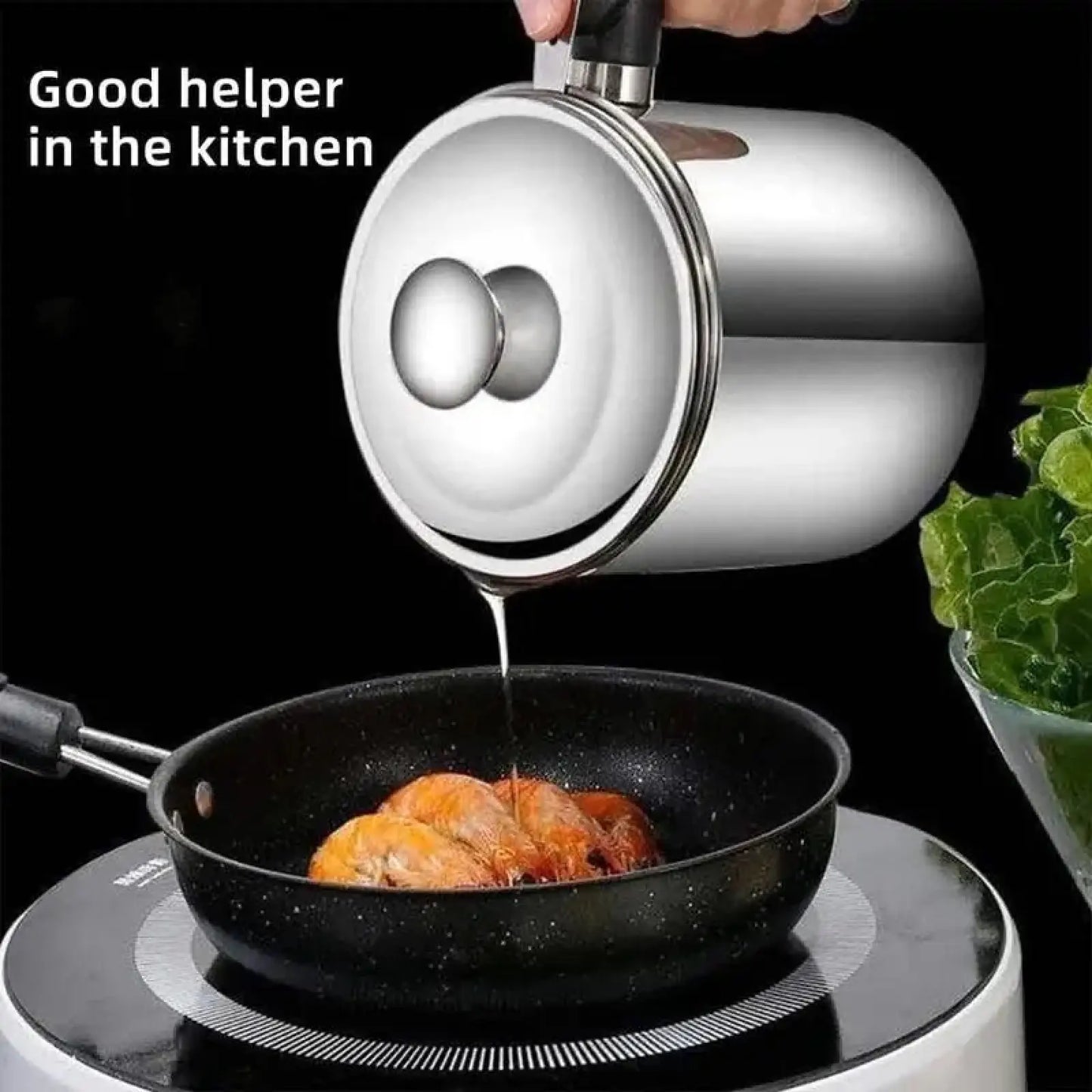Modern Stainless Steel Oil Dispenser with Tray and Lid, Includes Filter for Bacon Grease and Cooking Oil, Kitchenware and Utensils