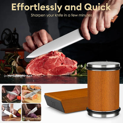 Rolling Knife Sharpener Kit, 1 Set Portable Cutting Knife Sharpener Tool with Diamond Grinding Disc and Ceramic Honing Disc, Kitchen Knife Sharpening with Multiple Angles for Home Kitchen, Wooden #TOP PICKS