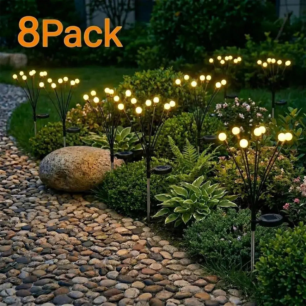 Outdoor Solar Firefly LED Lights - 4/8 Pack Waterproof Garden Stake Decorative Lamps with Auto Dusk-To-Dawn Glow, 32/64 Leds for Curb Appeal, Whimsy Decor, Mood Lighting & LED Pathway Lighting,Dorm Essentials,Home Decor,Home Essentials,Camping Essentials
