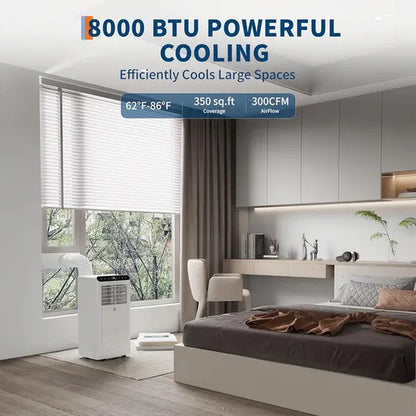 【Summerwins】Garvee 8000 BTU Portable Air Conditioner - 3-In-1 Cooling, Dehumidifying, and Fan Unit with Remote Control, LED Display, 24-Hour Timer, Low Noise, Window Installation Kit, for Rooms up to 350 Sq.Ft
