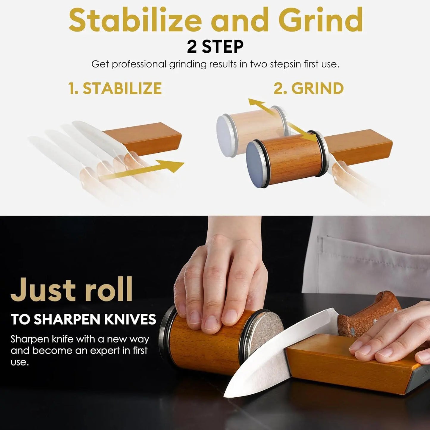 Rolling Knife Sharpener Kit, 1 Set Portable Cutting Knife Sharpener Tool with Diamond Grinding Disc and Ceramic Honing Disc, Kitchen Knife Sharpening with Multiple Angles for Home Kitchen, Wooden #TOP PICKS