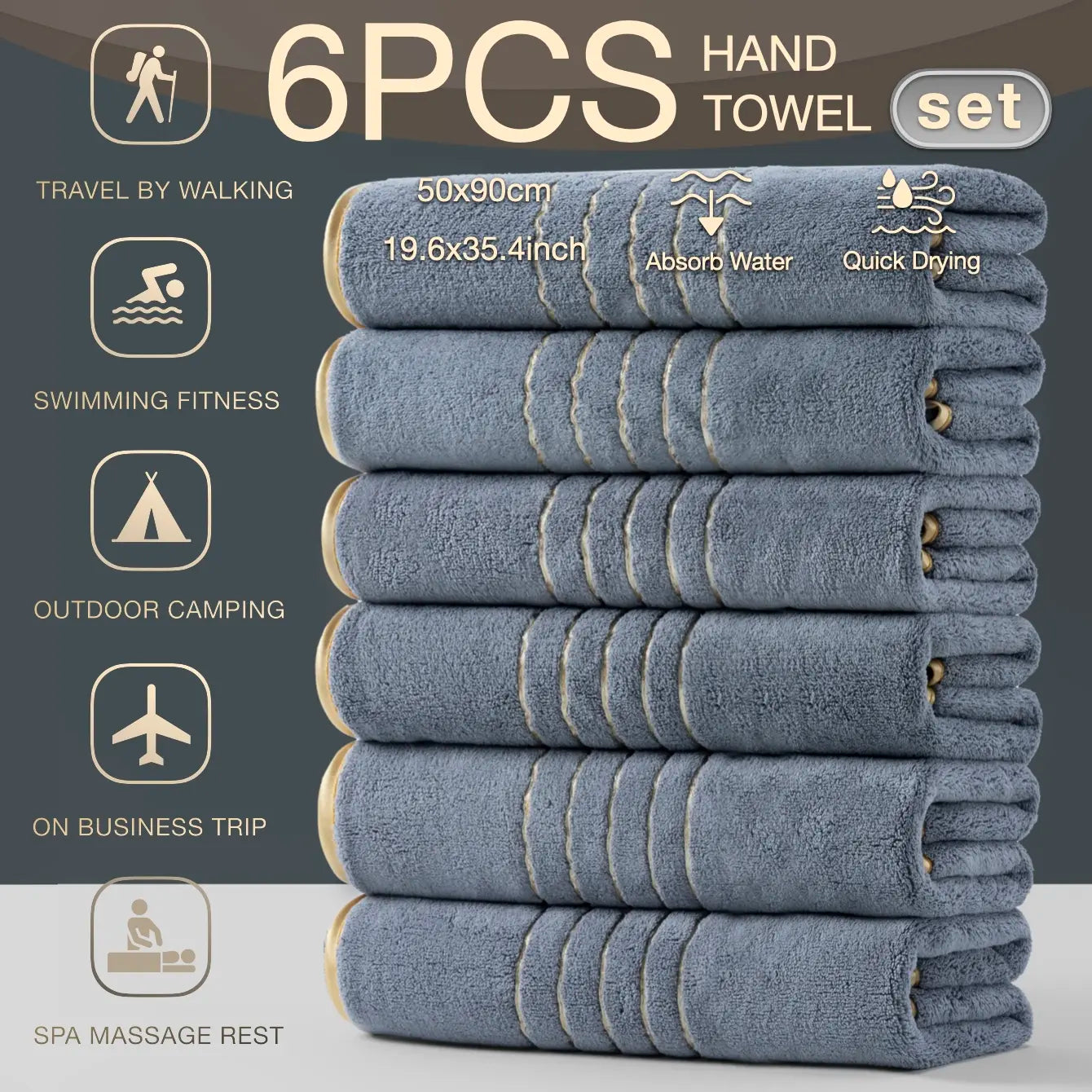 6-Pack High-Quality Luxury Face Towels, Striped Design, Super Absorbent & Quick-Dry, Soft Touch, Reusable, Ideal for Home & Spa Use, Quick Drying Towel