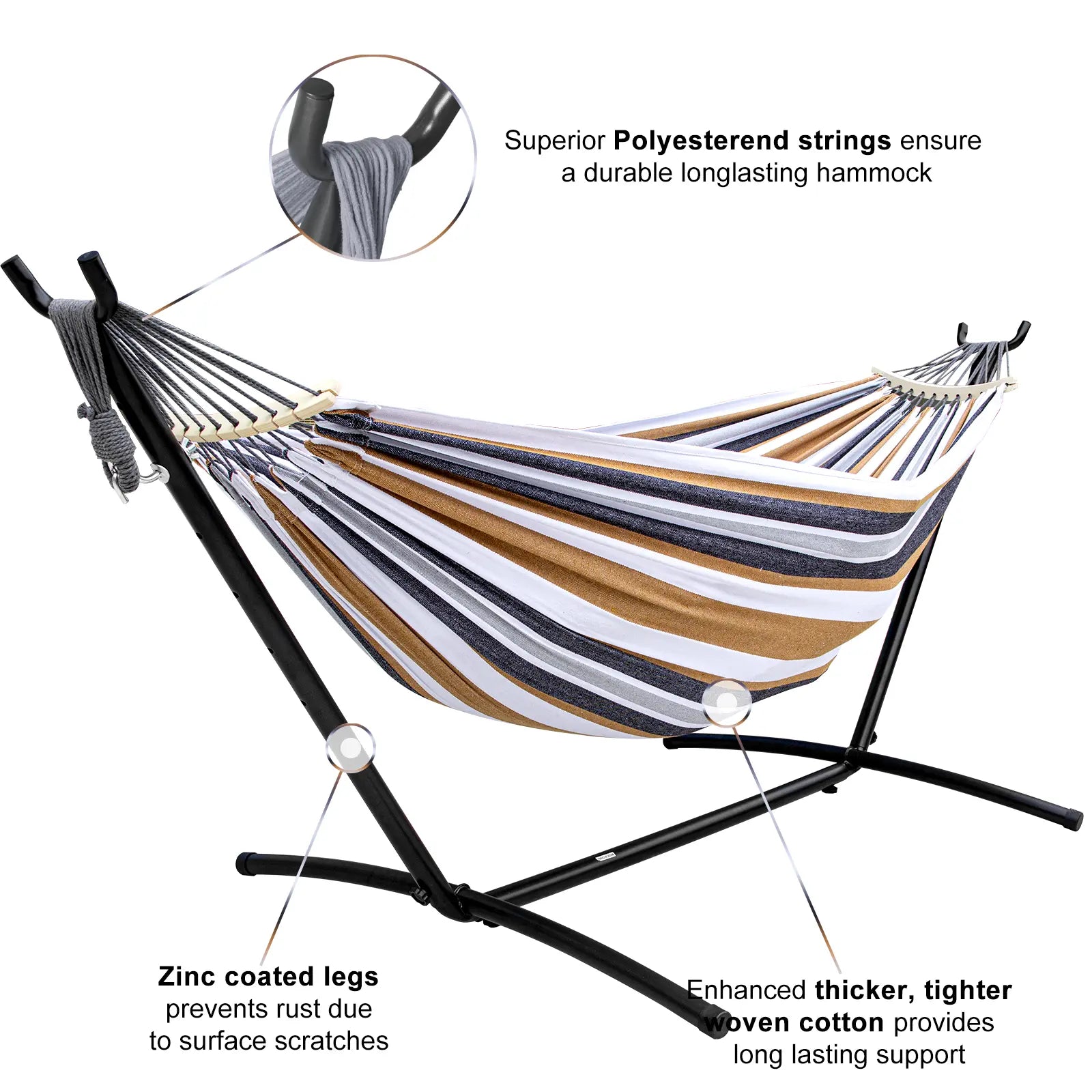 Hammock with Stand Included 450Lb Capacity Steel Stand, Premium Carry Bag Included and Two anti Roll Balance Beam