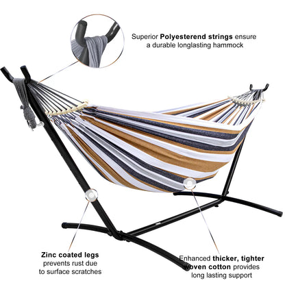 Hammock with Stand Included 450Lb Capacity Steel Stand, Premium Carry Bag Included and Two anti Roll Balance Beam