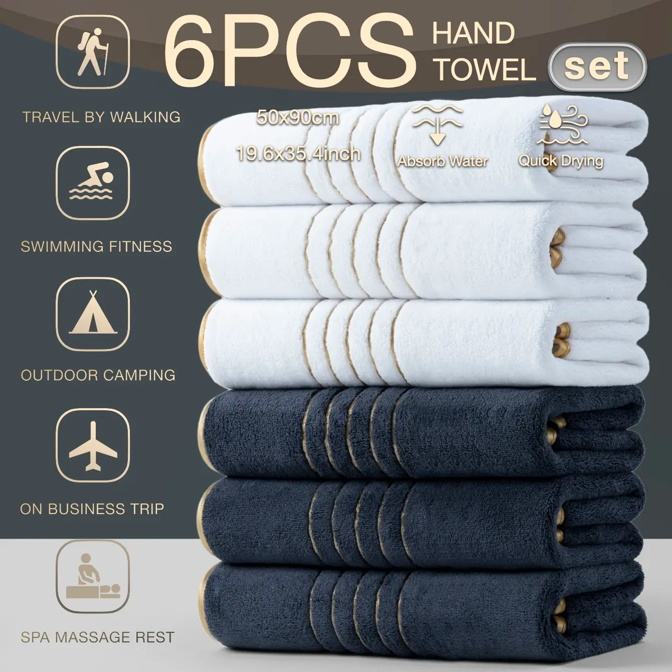 6-Pack High-Quality Luxury Face Towels, Striped Design, Super Absorbent & Quick-Dry, Soft Touch, Reusable, Ideal for Home & Spa Use, Quick Drying Towel