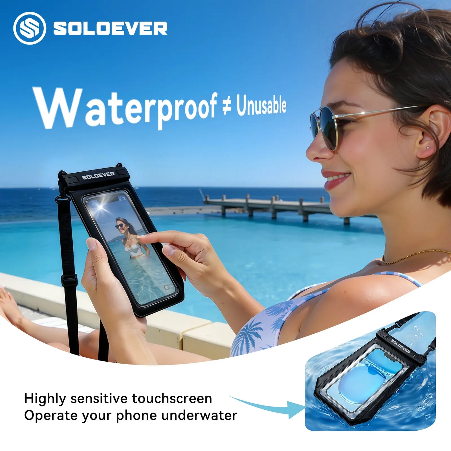 SOLOEVER Waterproof Pouch Dry Bag, Floating Fanny Pack with Dual Compartment for Swimming, Unisex IPX8 Sensitive Touchscreen, Boating Accessories, Kayaking, Ipx8 Rated, Large Capacity Design, Sensitive Touchscreen Functionality, Travel & Outdoor Adventure