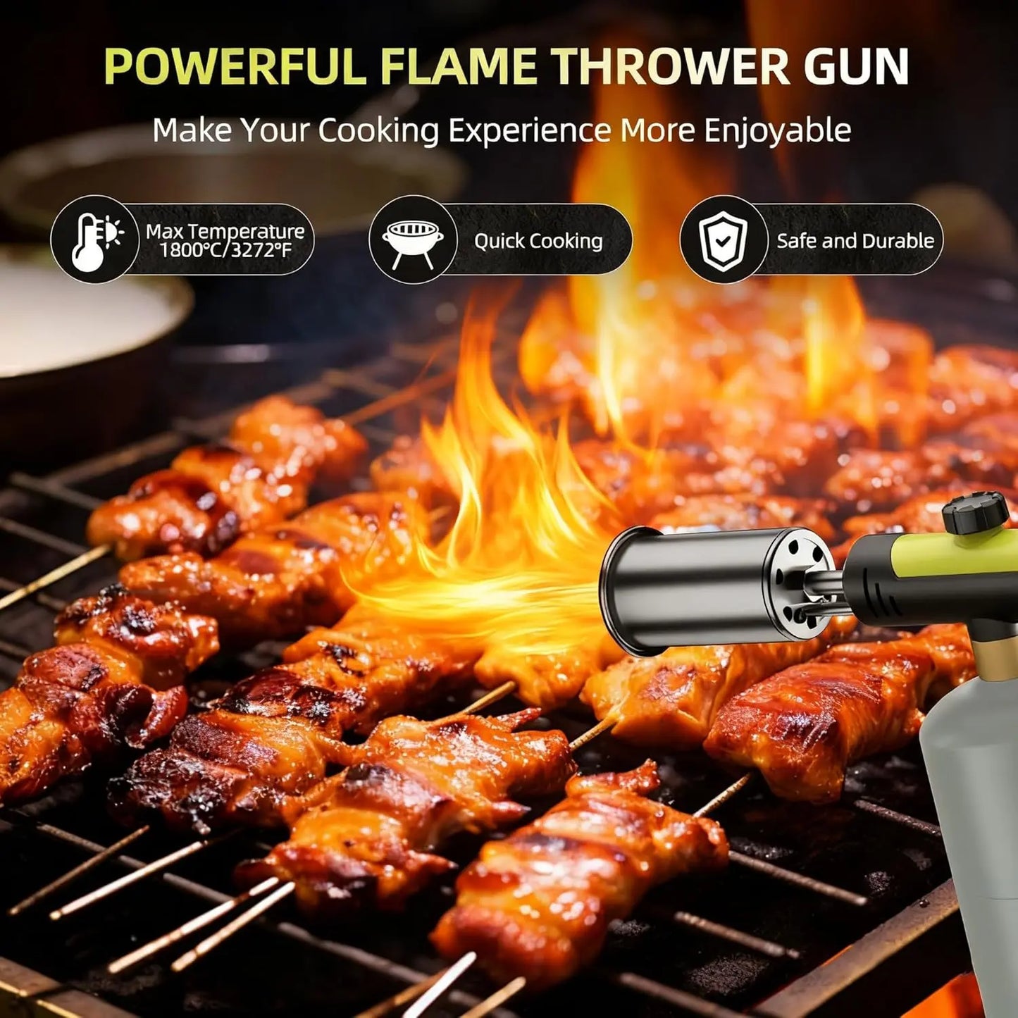 SEESE Powerful Propane Torch(Propane Tank Not Included),With One-Touch Max Fire Button and Safety Lock, Adjustable Blow Torch for Sous Vide Searing Steak, Bbq,Fireplace,Charcoal Wood