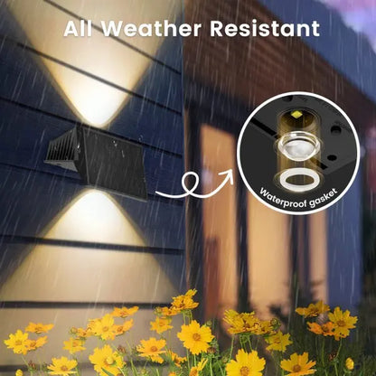 Solar Fence Lights Outdoor, Solar up down Wall Lights for Outside, IP67 Fence Lights Solar Powered Dusk to Dawn Auto-Work for Patio Garden Backyard Porch Deck Pathway Step (White&Rgb)