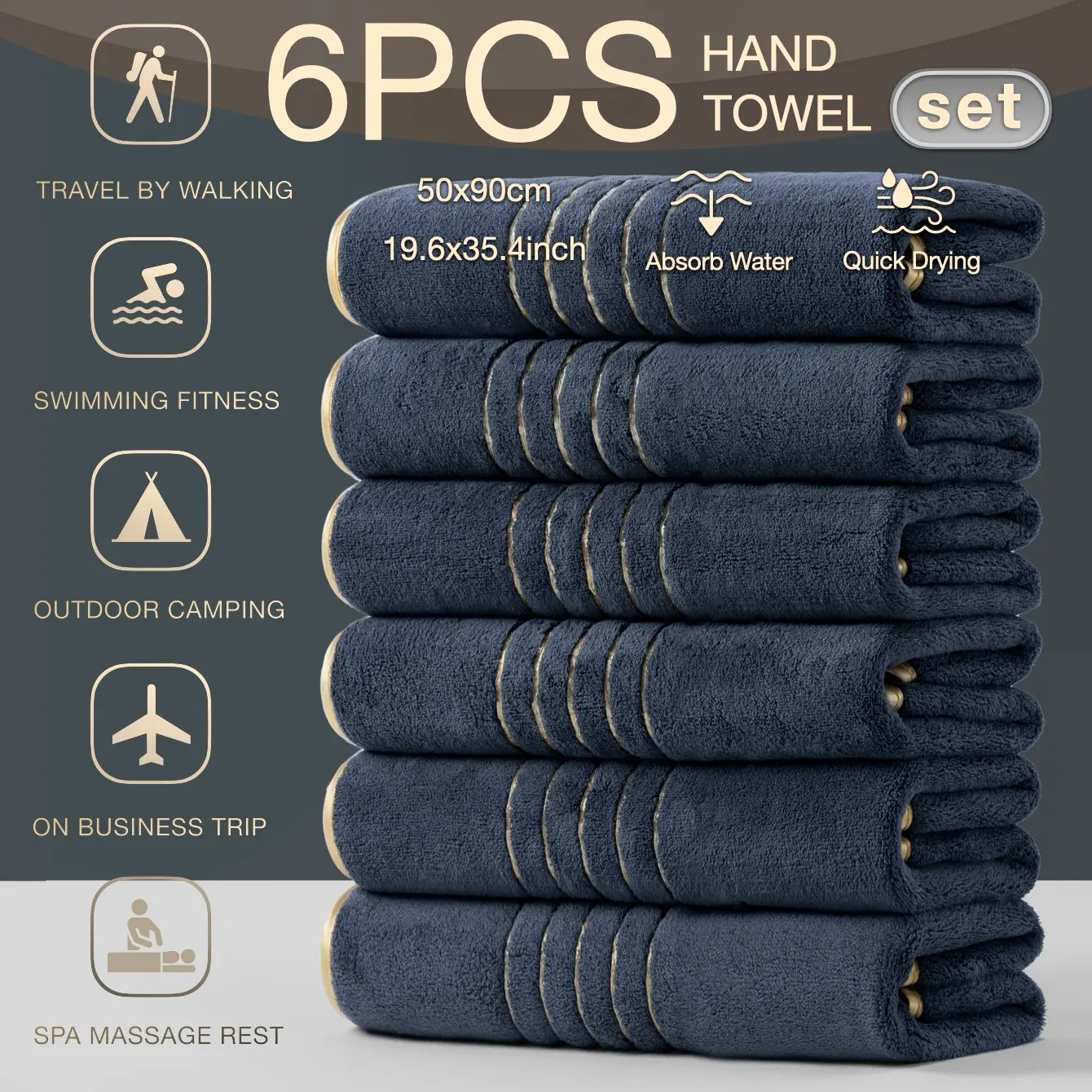 6-Pack High-Quality Luxury Face Towels, Striped Design, Super Absorbent & Quick-Dry, Soft Touch, Reusable, Ideal for Home & Spa Use, Quick Drying Towel
