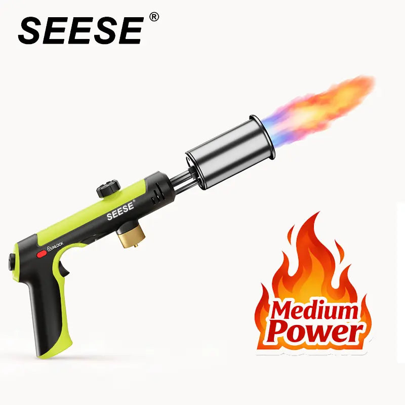 SEESE Powerful Propane Torch(Propane Tank Not Included),With One-Touch Max Fire Button and Safety Lock, Adjustable Blow Torch for Sous Vide Searing Steak, Bbq,Fireplace,Charcoal Wood