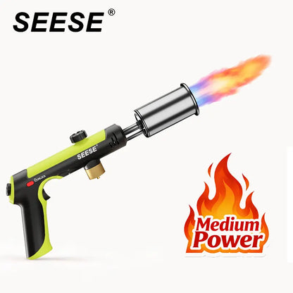 SEESE Powerful Propane Torch(Propane Tank Not Included),With One-Touch Max Fire Button and Safety Lock, Adjustable Blow Torch for Sous Vide Searing Steak, Bbq,Fireplace,Charcoal Wood