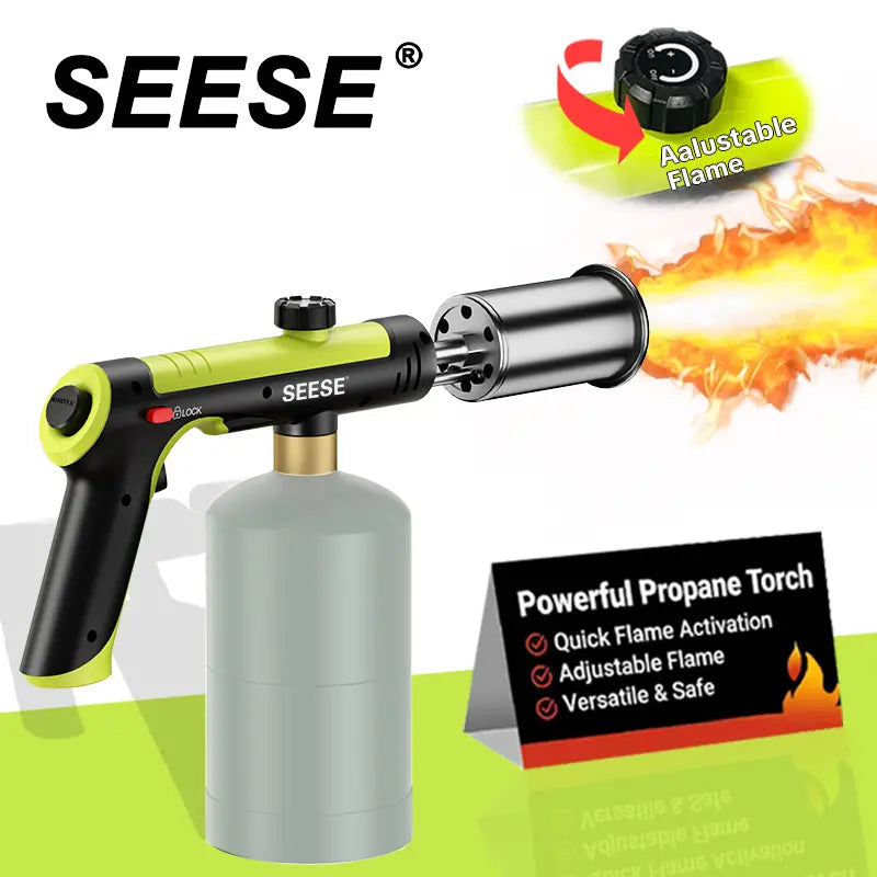 SEESE Powerful Propane Torch(Propane Tank Not Included),With One-Touch Max Fire Button and Safety Lock, Adjustable Blow Torch for Sous Vide Searing Steak, Bbq,Fireplace,Charcoal Wood