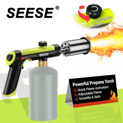 SEESE Powerful Propane Torch(Propane Tank Not Included),With One-Touch Max Fire Button and Safety Lock, Adjustable Blow Torch for Sous Vide Searing Steak, Bbq,Fireplace,Charcoal Wood