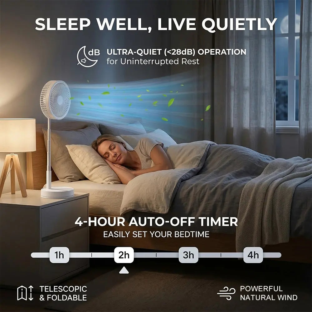 Foldable Usb-Powered Desk Fan - 360° Rotation, 3 Speed Settings, 8000Mah Ultra-Long Battery Life, 105Cm Max Height, Quiet Operation, Portable Oscillating Fan for Bedrooms, Offices