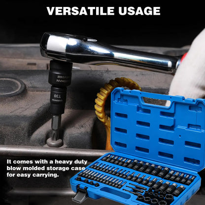 71-Piece Master Hex & Torx Bit Socket Set 1/4\" 3/8\" 1/2\" Drive Metric SAE Hex Bit Sockets Star Bit Sockets （T6-T70） E-Torx Sockets (E4 -E24) with Storage Case#Summerfinds