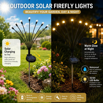 Outdoor Solar Firefly LED Lights - 4/8 Pack Waterproof Garden Stake Decorative Lamps with Auto Dusk-To-Dawn Glow, 32/64 Leds for Curb Appeal, Whimsy Decor, Mood Lighting & LED Pathway Lighting,Dorm Essentials,Home Decor,Home Essentials,Camping Essentials