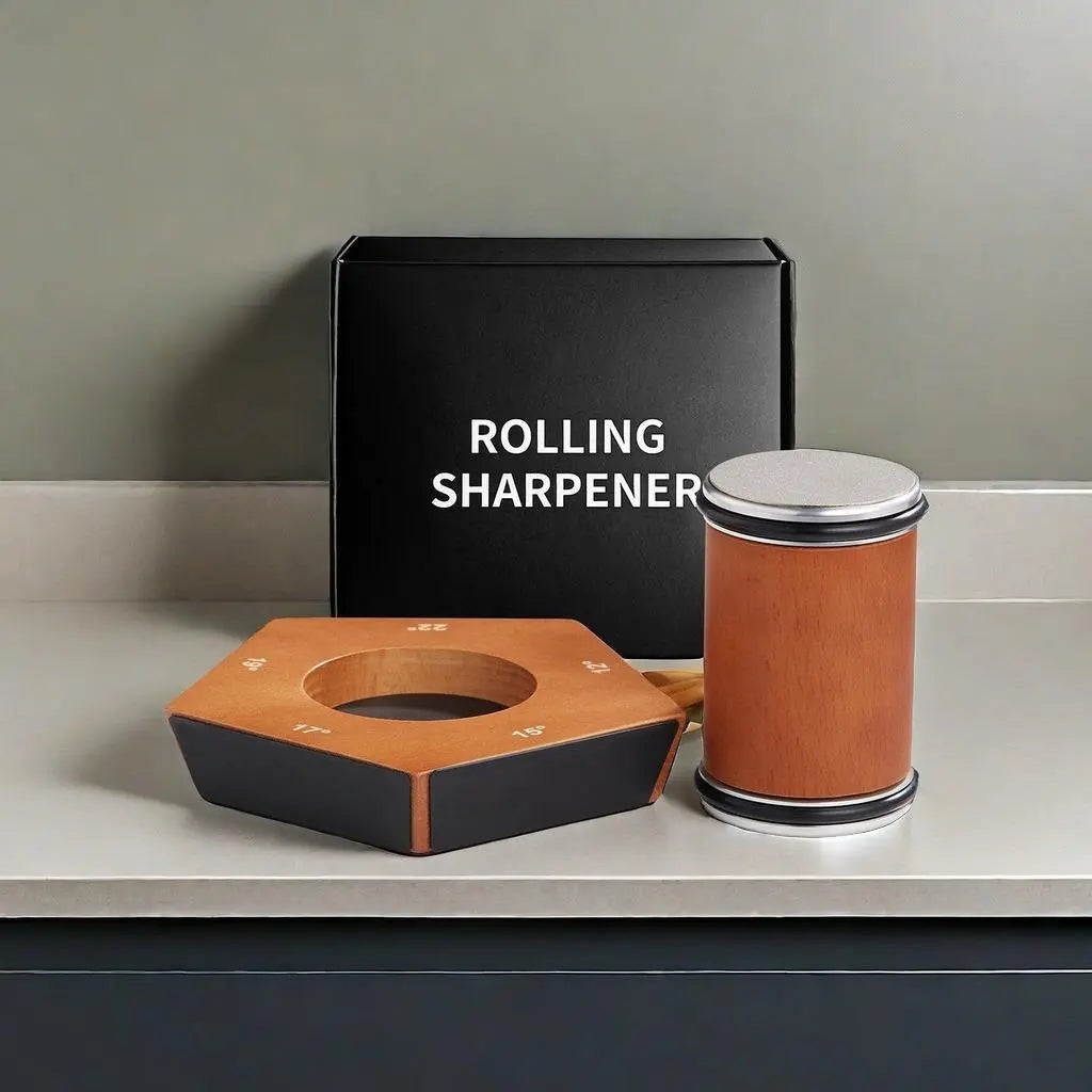 Rolling Knife Sharpener Kit, 1 Set Portable Cutting Knife Sharpener Tool with Diamond Grinding Disc and Ceramic Honing Disc, Kitchen Knife Sharpening with Multiple Angles for Home Kitchen, Wooden #TOP PICKS