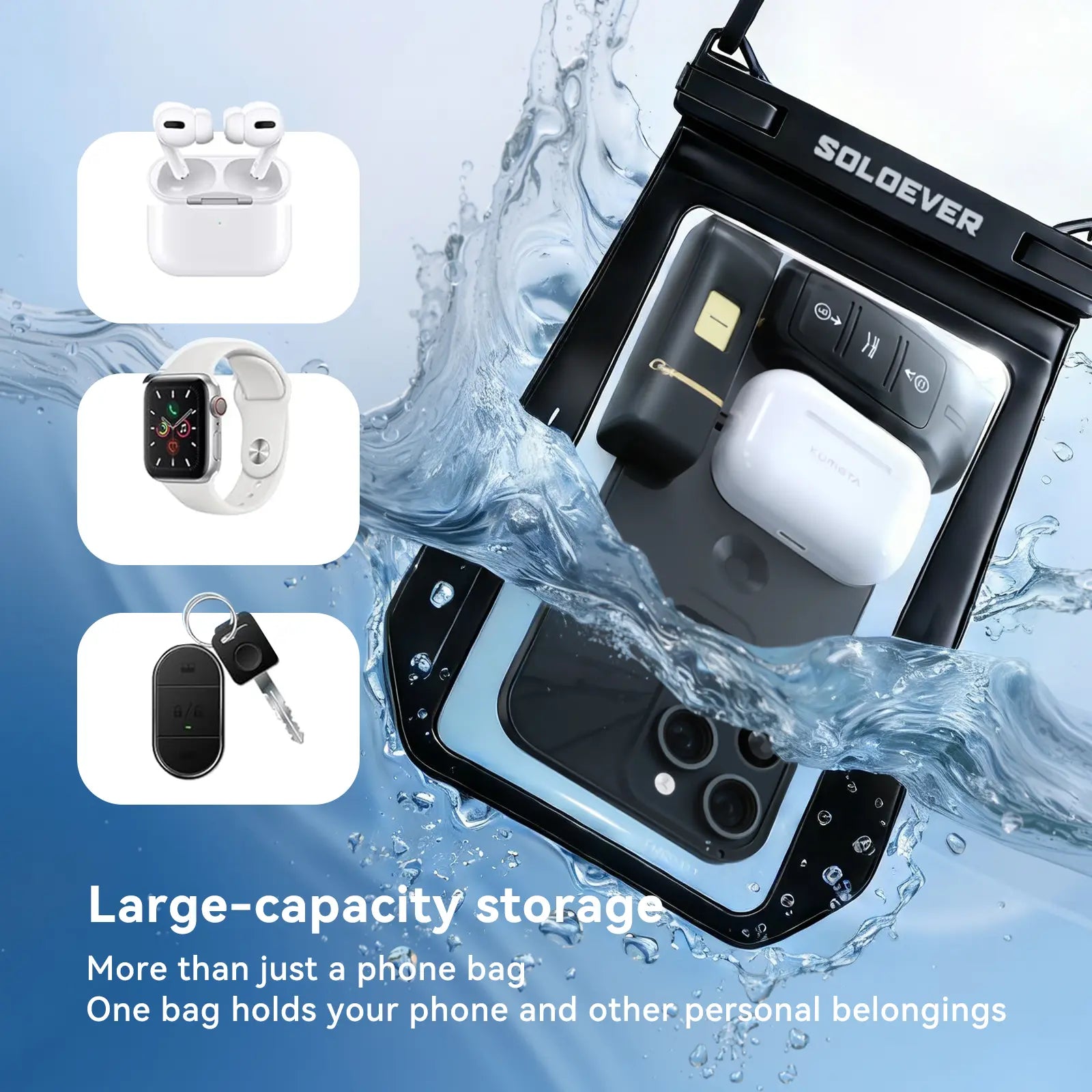 SOLOEVER Waterproof Pouch Dry Bag, Floating Fanny Pack with Dual Compartment for Swimming, Unisex IPX8 Sensitive Touchscreen, Boating Accessories, Kayaking, Ipx8 Rated, Large Capacity Design, Sensitive Touchscreen Functionality, Travel & Outdoor Adventure