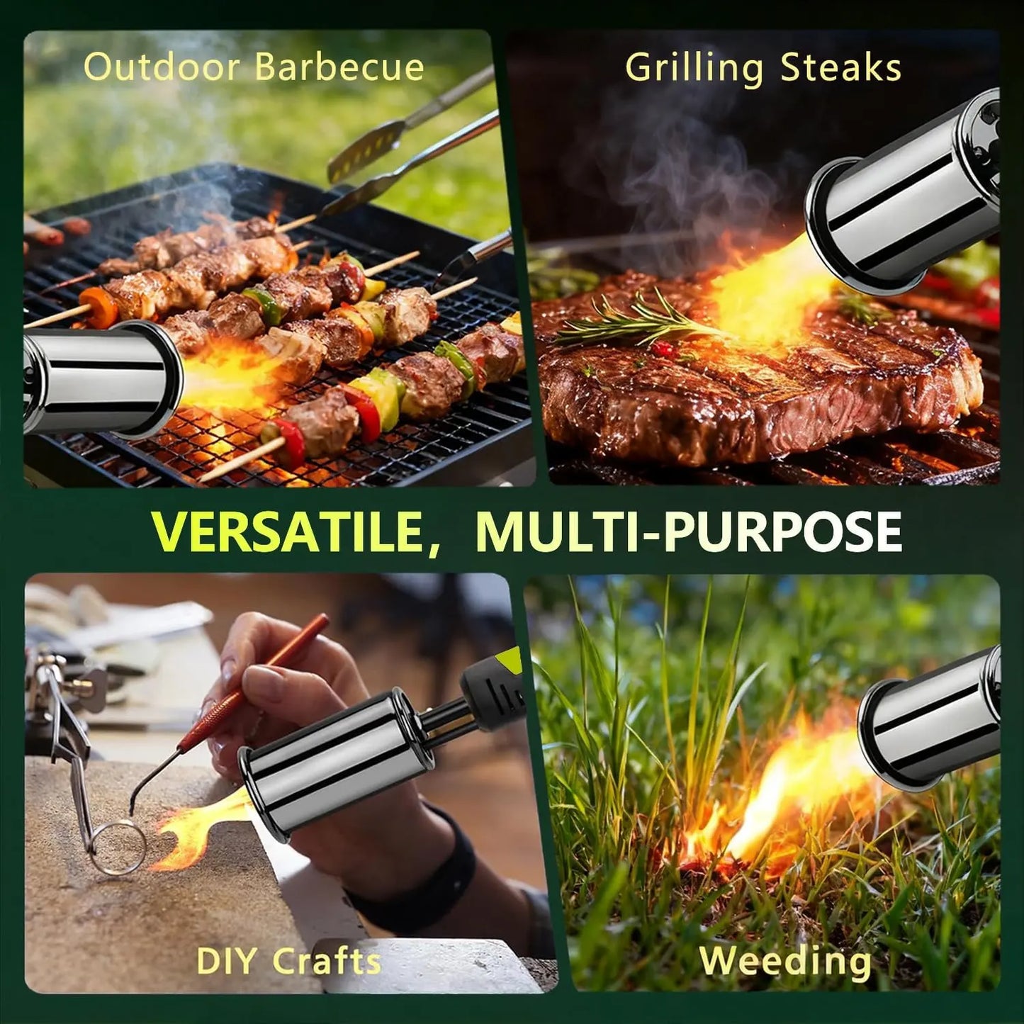 SEESE Powerful Propane Torch(Propane Tank Not Included),With One-Touch Max Fire Button and Safety Lock, Adjustable Blow Torch for Sous Vide Searing Steak, Bbq,Fireplace,Charcoal Wood