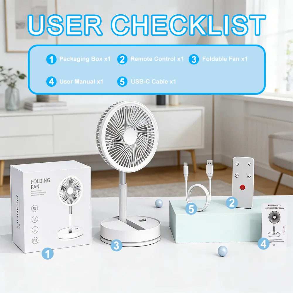 Foldable Usb-Powered Desk Fan - 360° Rotation, 3 Speed Settings, 8000Mah Ultra-Long Battery Life, 105Cm Max Height, Quiet Operation, Portable Oscillating Fan for Bedrooms, Offices
