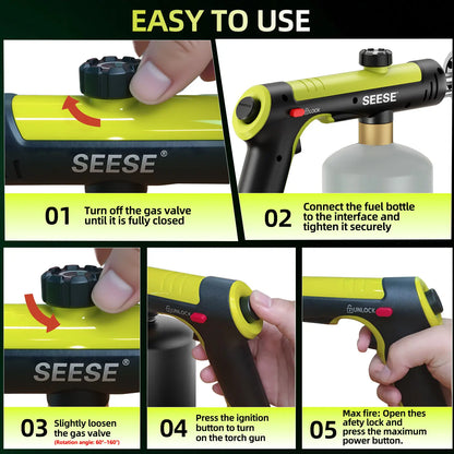 SEESE Powerful Propane Torch(Propane Tank Not Included),With One-Touch Max Fire Button and Safety Lock, Adjustable Blow Torch for Sous Vide Searing Steak, Bbq,Fireplace,Charcoal Wood