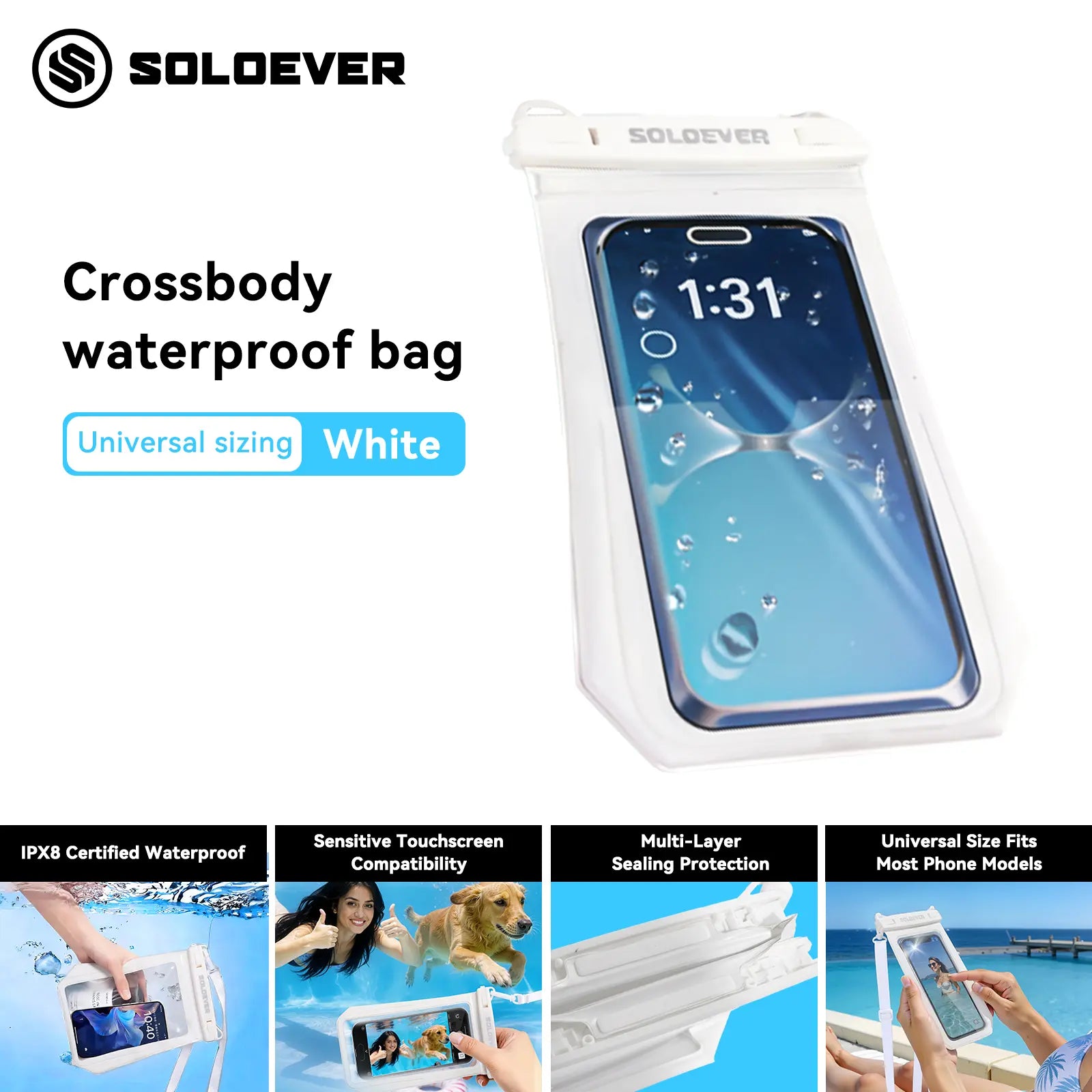 SOLOEVER Waterproof Pouch Dry Bag, Floating Fanny Pack with Dual Compartment for Swimming, Unisex IPX8 Sensitive Touchscreen, Boating Accessories, Kayaking, Ipx8 Rated, Large Capacity Design, Sensitive Touchscreen Functionality, Travel & Outdoor Adventure