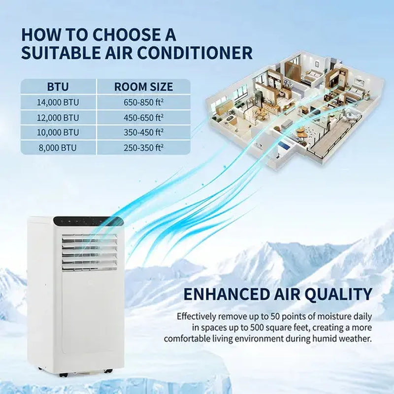 【Summerwins】Garvee 8000 BTU Portable Air Conditioner - 3-In-1 Cooling, Dehumidifying, and Fan Unit with Remote Control, LED Display, 24-Hour Timer, Low Noise, Window Installation Kit, for Rooms up to 350 Sq.Ft