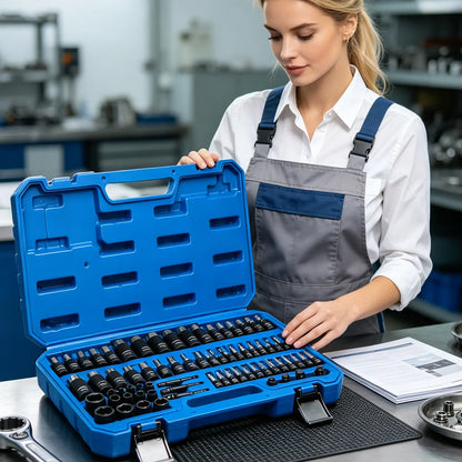 71-Piece Master Hex & Torx Bit Socket Set 1/4\" 3/8\" 1/2\" Drive Metric SAE Hex Bit Sockets Star Bit Sockets （T6-T70） E-Torx Sockets (E4 -E24) with Storage Case#Summerfinds