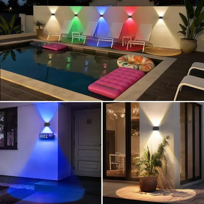 Solar Fence Lights Outdoor, Solar up down Wall Lights for Outside, IP67 Fence Lights Solar Powered Dusk to Dawn Auto-Work for Patio Garden Backyard Porch Deck Pathway Step (White&Rgb)
