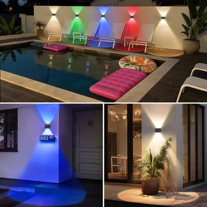 Solar Fence Lights Outdoor, Solar up down Wall Lights for Outside, IP67 Fence Lights Solar Powered Dusk to Dawn Auto-Work for Patio Garden Backyard Porch Deck Pathway Step (White&Rgb)