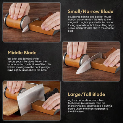 Rolling Knife Sharpener Kit, 1 Set Portable Cutting Knife Sharpener Tool with Diamond Grinding Disc and Ceramic Honing Disc, Kitchen Knife Sharpening with Multiple Angles for Home Kitchen, Wooden #TOP PICKS