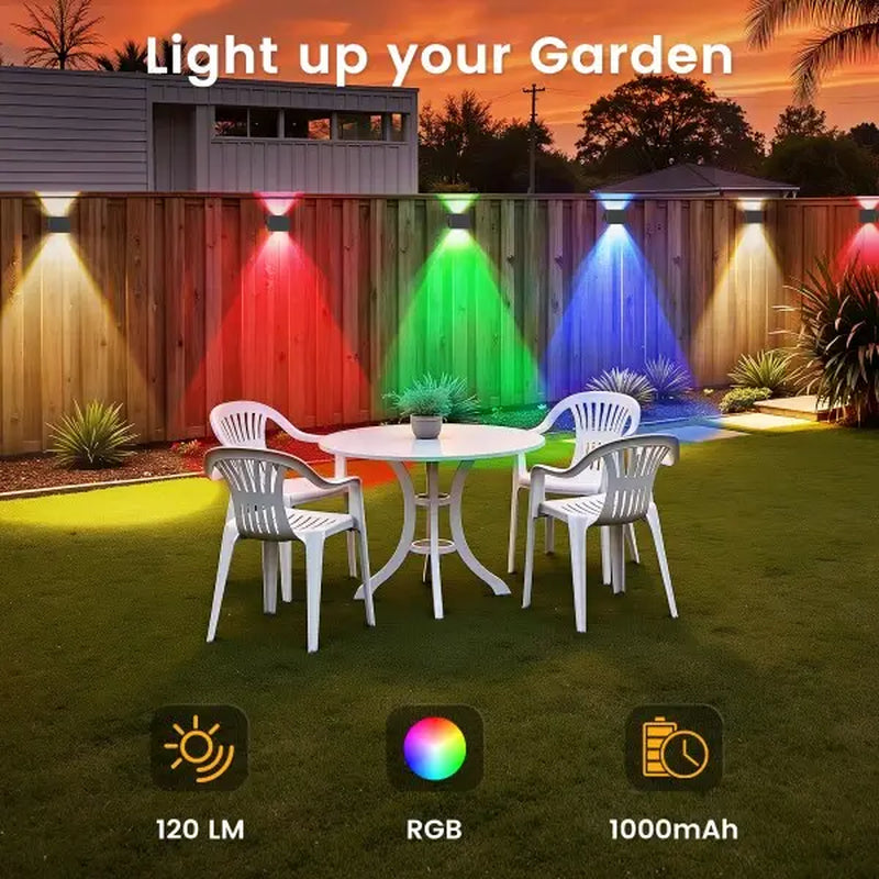 Solar Fence Lights Outdoor, Solar up down Wall Lights for Outside, IP67 Fence Lights Solar Powered Dusk to Dawn Auto-Work for Patio Garden Backyard Porch Deck Pathway Step (White&Rgb)