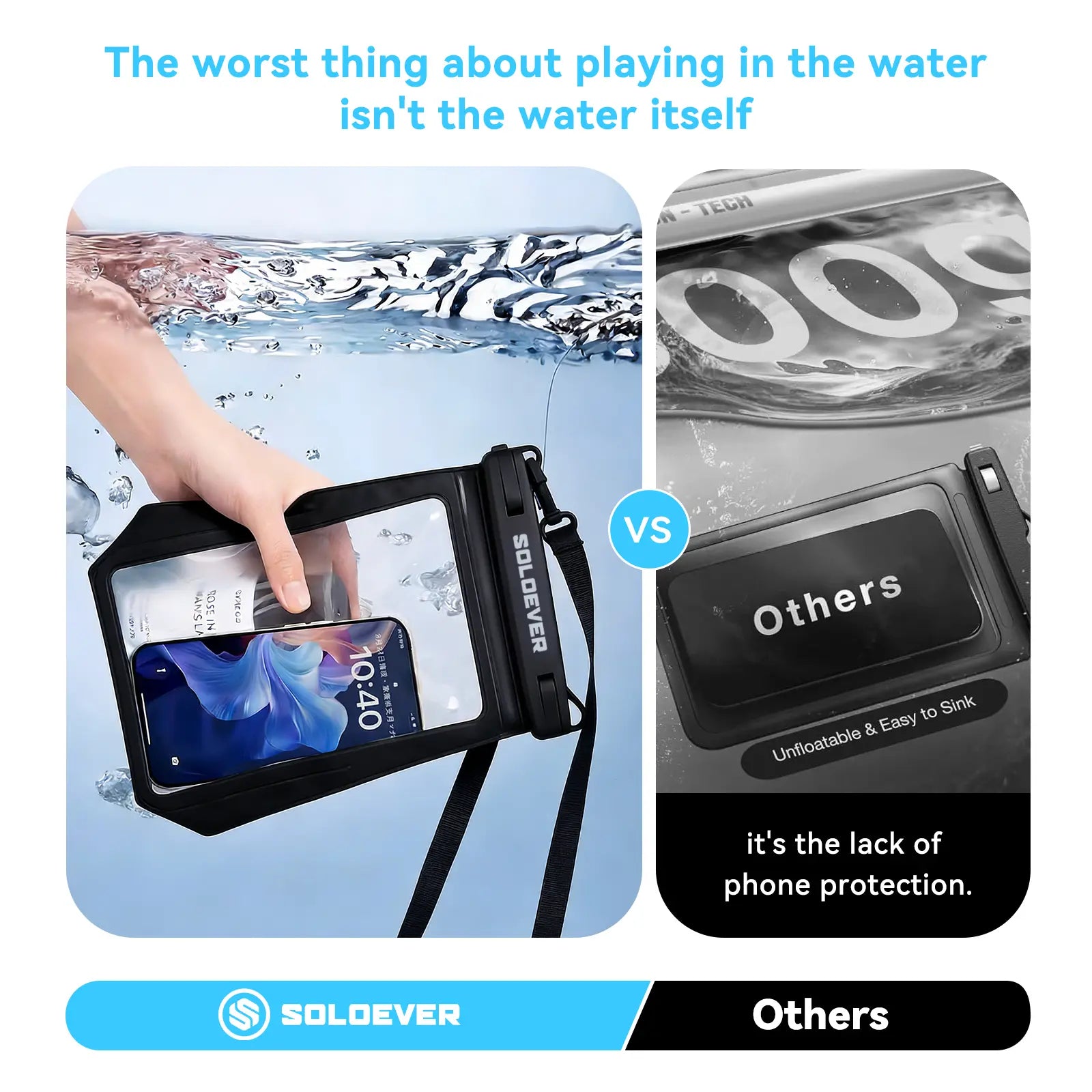 SOLOEVER Waterproof Pouch Dry Bag, Floating Fanny Pack with Dual Compartment for Swimming, Unisex IPX8 Sensitive Touchscreen, Boating Accessories, Kayaking, Ipx8 Rated, Large Capacity Design, Sensitive Touchscreen Functionality, Travel & Outdoor Adventure