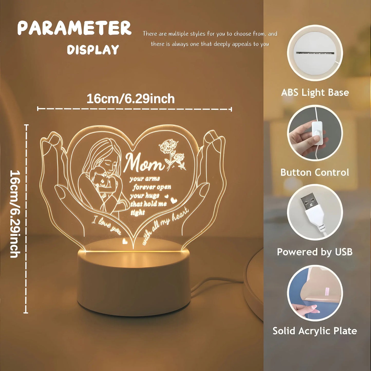 Creative Handheld Love Night Light, Led Home Decor, Unique Switch Control Warm Lighting, Perfect Birthday Gift for Mom, Mother'S Day, Valentine'S Day