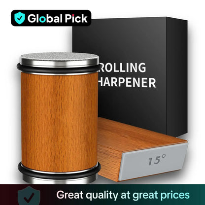 Rolling Knife Sharpener Kit, 1 Set Portable Cutting Knife Sharpener Tool with Diamond Grinding Disc and Ceramic Honing Disc, Kitchen Knife Sharpening with Multiple Angles for Home Kitchen, Wooden #TOP PICKS