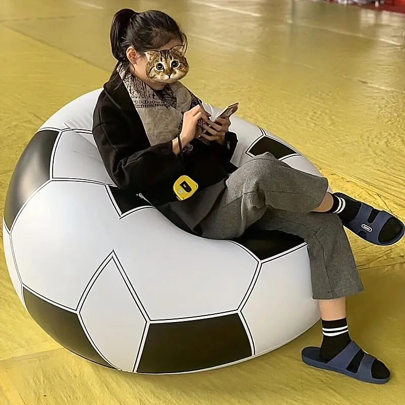 1-Pack Football Pattern Inflatable Single Sofa, Durable PVC Material, Casual Lazy Lounge Chair, Indoor & Outdoor Use, Portable for Camping, Must-Have Item for Leisure (Air Pump Not Included)