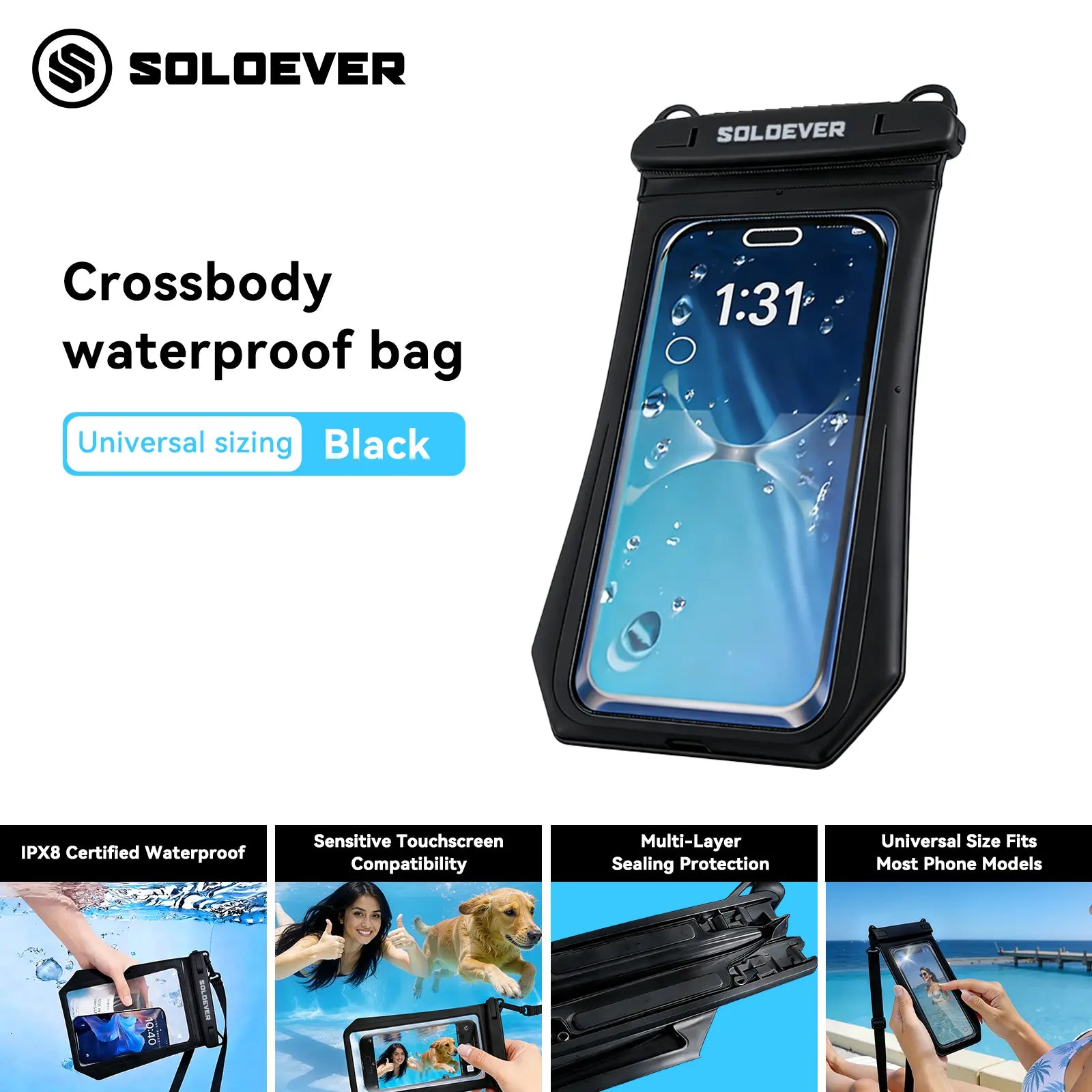 SOLOEVER Waterproof Pouch Dry Bag, Floating Fanny Pack with Dual Compartment for Swimming, Unisex IPX8 Sensitive Touchscreen, Boating Accessories, Kayaking, Ipx8 Rated, Large Capacity Design, Sensitive Touchscreen Functionality, Travel & Outdoor Adventure