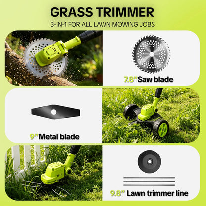 SEESE Cordless Lawn Mower, Garden Tool (Mower, Trimmer, Edger) with 2×21V Batteries, Lightweight for Small to Medium Backyards Grass Cutting Tool Grasscutters