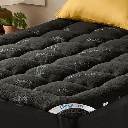 Summerwins【Bedlore】Bamboo Cooling Mattress Topper with Fitted Sheet, Thick Luxury Comfort Layer, Breathable & Soft on Skin, Deep Pocket Design, Machine Washable, Ideal for Bedroom & Home Use